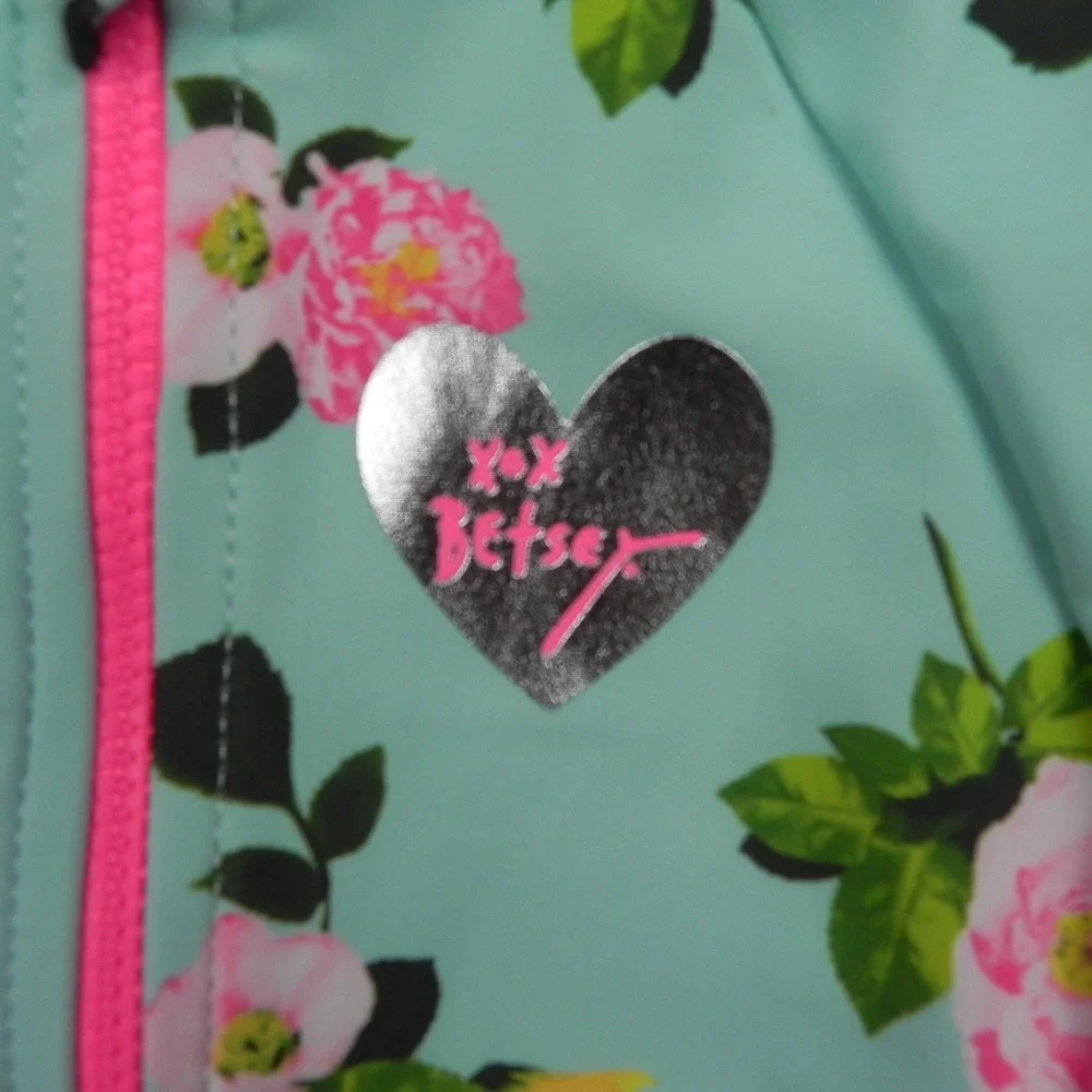 Betsey Johnson Rash Guard Swimsuit Girls 6 Floral Long Sleeve UPF 50 Mint Pink